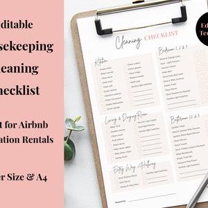 Airbnb Cleaning Checklist, Editable, Printable Cleaning Checklist, Housekeeping, Airbnb, VRBO, Canva Template