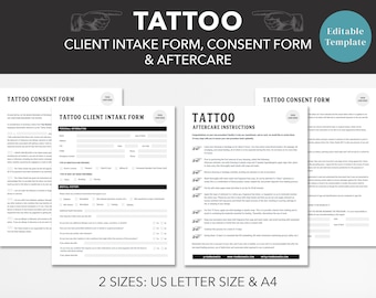 Tattoo Client Intake Form, Release Form, Editable Consent Form, Release Form, Aftercare, Printable, Canva Template