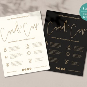 Modern Candle Care Thank You Card Template, Black Gold Care Card, Editable Care Card, Product Care Card, Instant Download, Canva Template