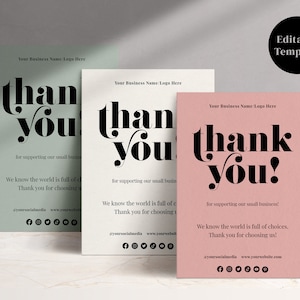 Thank You Card Template, Editable Thank You Card, Business Thank You Card, Instant Download, Canva Template