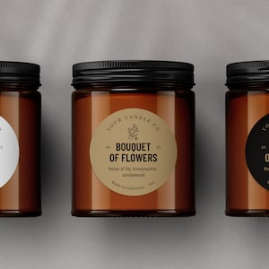 Round Floral Candle Label Template, Printable Jar Label, DIY Product Label, Customizable Label, Canva Template, Instant Download
