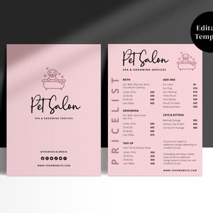 Pet Salon Grooming Price List Template, Printable Price Sheet, Editable Price List Template, Instant Download, Canva Template