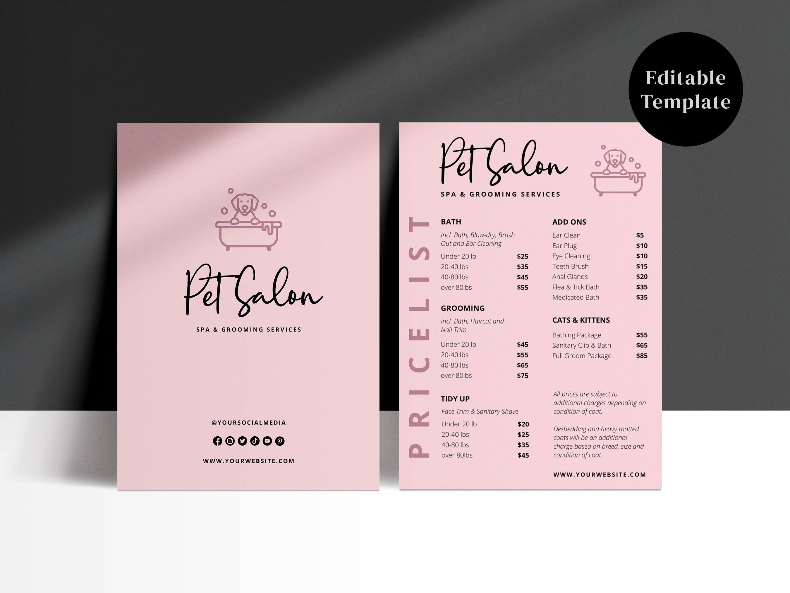 Pet Salon Grooming Price List Template Printable Price Sheet - Etsy