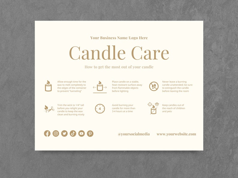 Editable Candle Care Card Template: Black & Gold Design (Canva) image 4