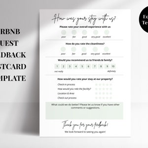 Bewerkbare gastfeedback commentaarkaartsjabloon, staand formaat, 4x6, A6, Airbnb, VRBO, hotel, hostsjabloon, vakantiewoning, Canva-sjabloon