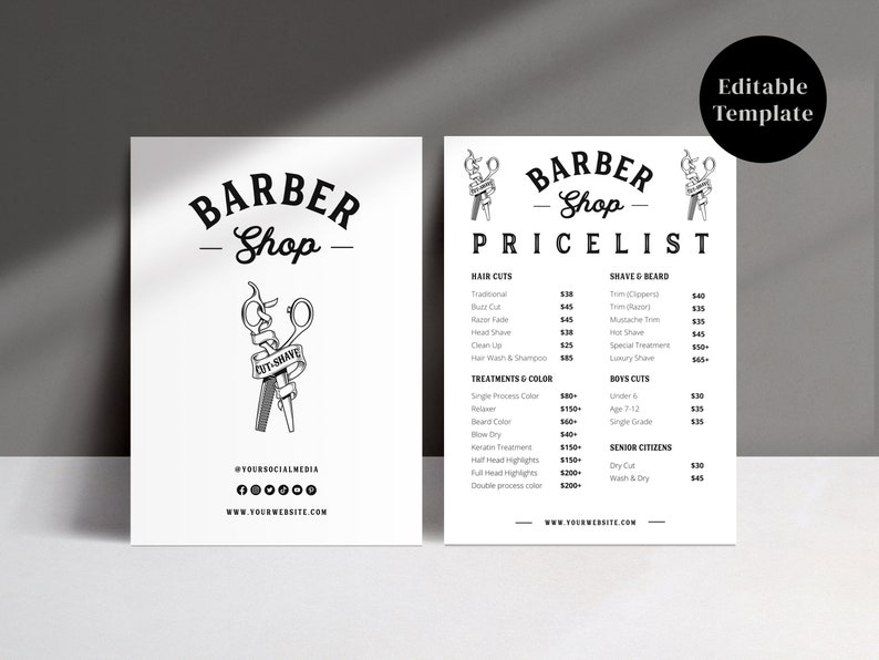Barber Shop Price List Template Printable Price Sheet Etsy Barber Shop Price List Template Printable Price Sheet Etsy