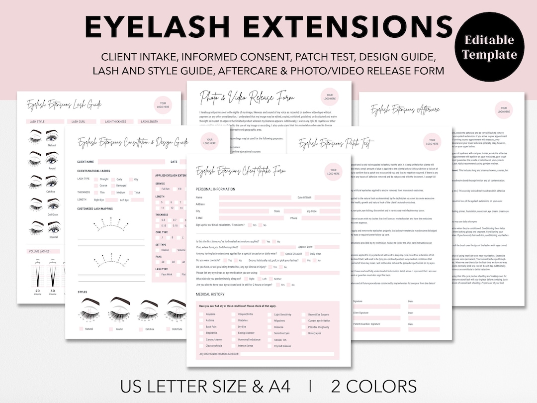 Editable Eyelash Extensions Intake Form, Patch Test Form, Lash Consent ...