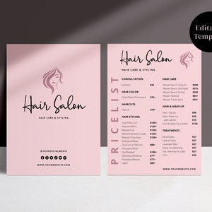Hair Salon Price List Template, Printable Price Sheet, Editable Price List Template, Instant Download, Canva Template