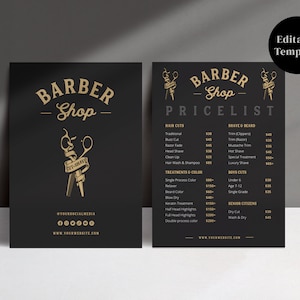 Barber Shop Price List Template, Printable Price Sheet, Editable Price List Template, Instant Download, Canva Template