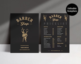 Barber Shop Price List Template, Printable Price Sheet, Editable Price List Template, Instant Download, Canva Template