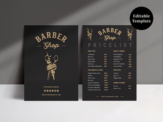 Barber Shop Price List Template: Editable Salon Menu (Canva Template)