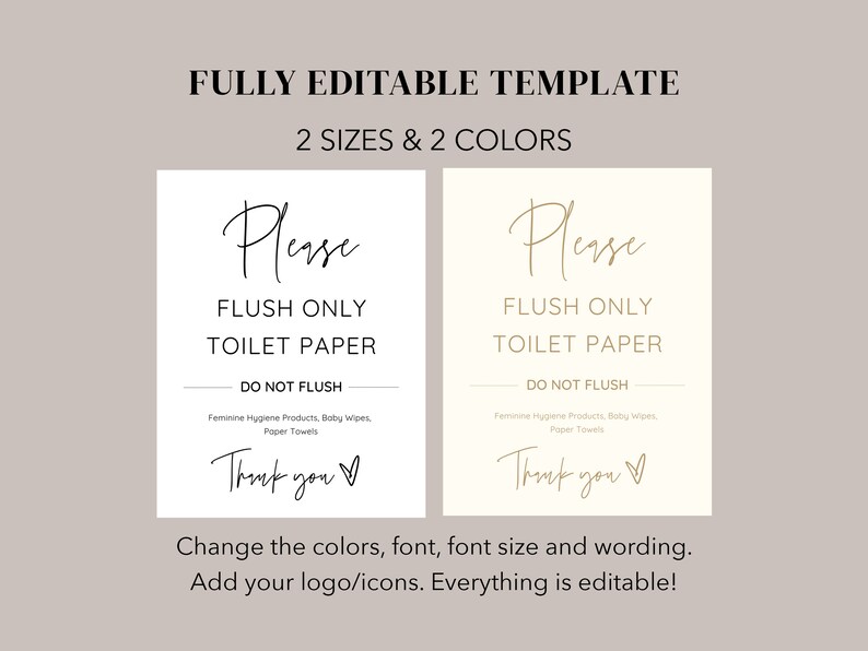 Modern Please Flush Only Toilet Paper Airbnb Bathroom Sign Etsy