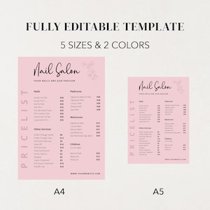 Nail Salon Price List Template, Printable Price Sheet, Editable Price ...