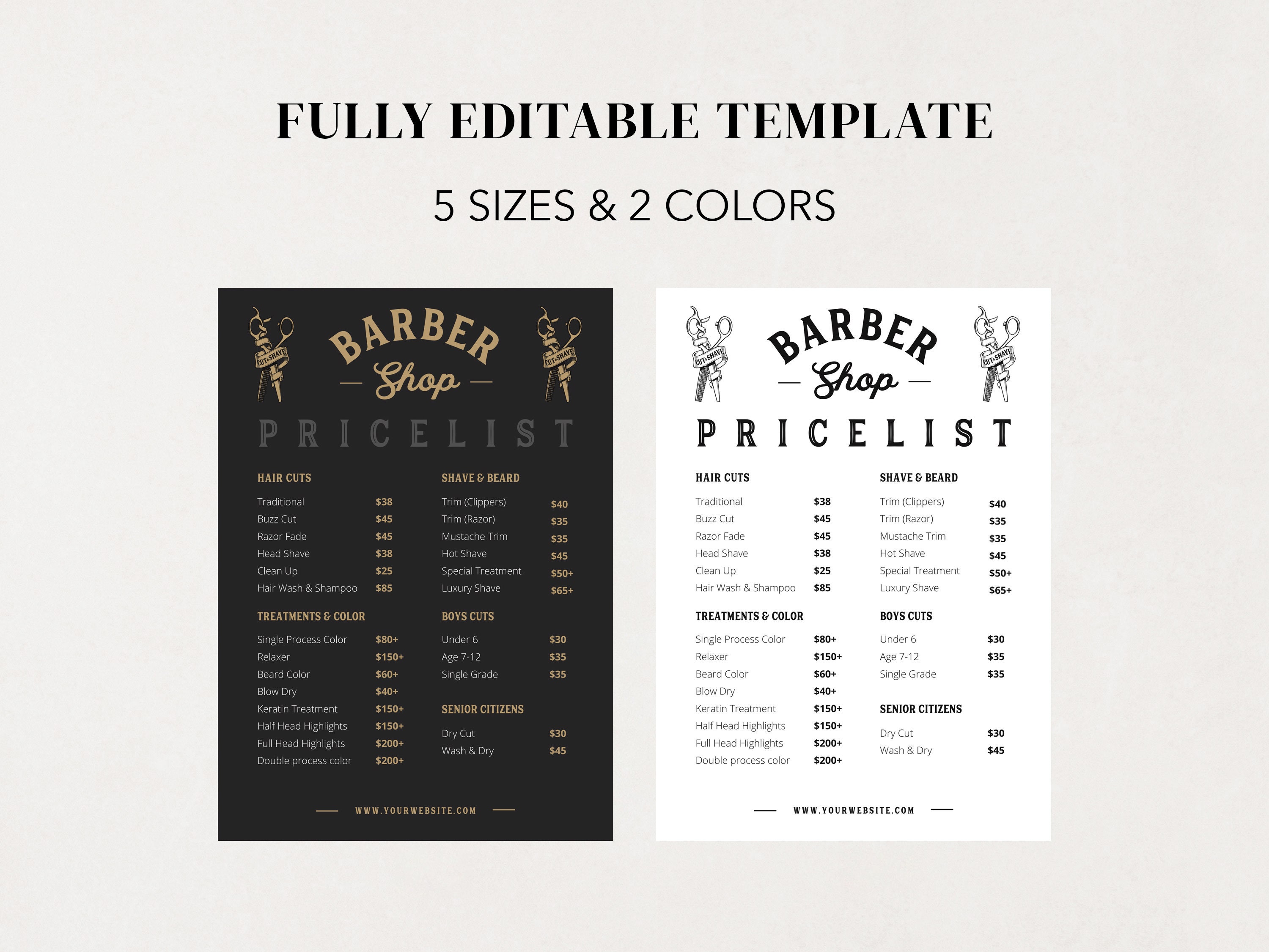 Barber Shop Price List Template Printable Price Sheet Etsy Ireland