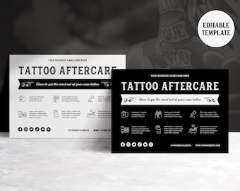 Tattoo Aftercare Card Template: Editable Black & White Design (Canva)
