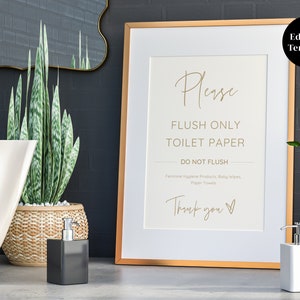 Moderno, por favor, descargue solo papel higiénico, letrero de baño de Airbnb, letrero imprimible de alquiler vacacional, sistema séptico, plantilla de Canva editable imagen 2