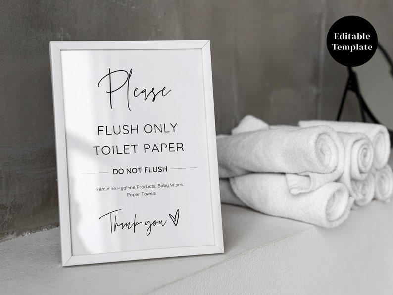 Modern Please Flush Only Toilet Paper Airbnb Bathroom Sign Etsy