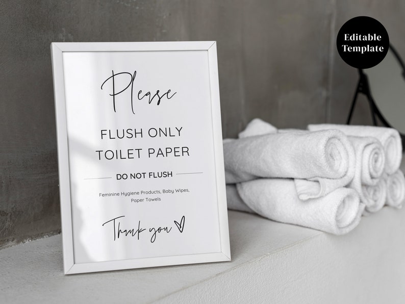 Moderno, por favor, descargue solo papel higiénico, letrero de baño de Airbnb, letrero imprimible de alquiler vacacional, sistema séptico, plantilla de Canva editable imagen 3