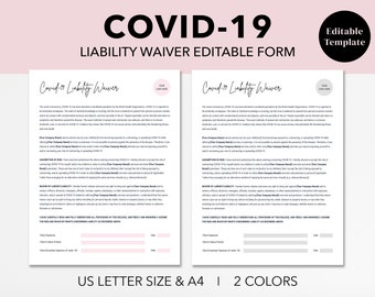 Editable Covid-19 Liability Release Form, Covid-19 Liability Waiver, Business Form, Instant Download, US Letter, A4, Canva Template