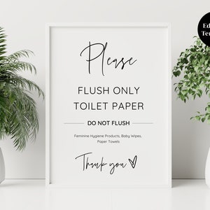 Moderno, por favor, descargue solo papel higiénico, letrero de baño de Airbnb, letrero imprimible de alquiler vacacional, sistema séptico, plantilla de Canva editable imagen 4