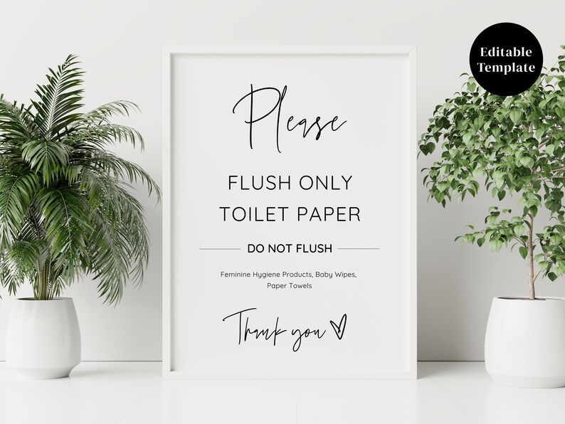 Modern Please Flush Only Toilet Paper Airbnb Bathroom Sign Etsy
