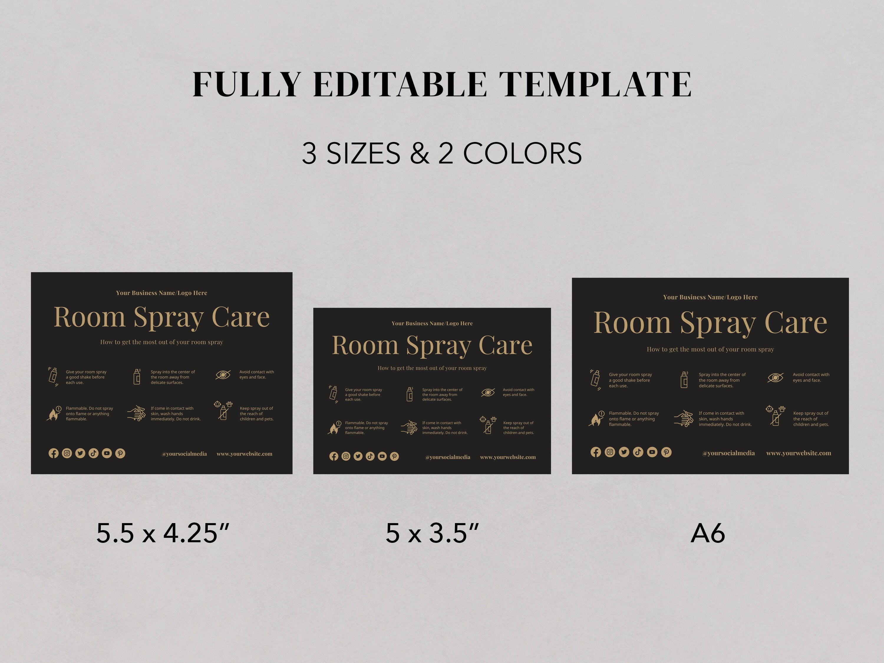 Black Gold Room Spray Care Card, Air Freshener Spray Care Instructions