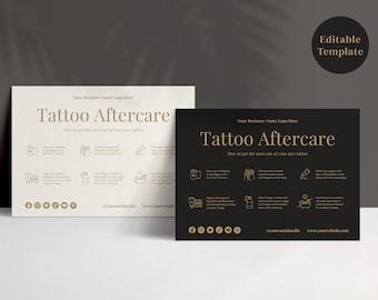 Tattoo Aftercare Card Template: Black & Gold Design (Canva Editable, Instant Download)