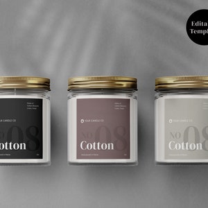 Cotton Modern Candle Label Template, Printable Jar Label, DIY Product Label, Customizable Label, Canva Template, Instant Download