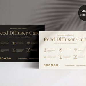 Black Gold Reed Diffuser Care Card Template with Icons, Editable Care Card, Product Care Card, Instant Download, Canva Template