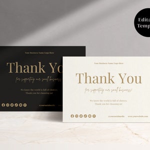 Plantilla de tarjeta de agradecimiento de oro negro, tarjeta de agradecimiento editable, tarjeta de agradecimiento empresarial, descarga instantánea, plantilla Canva