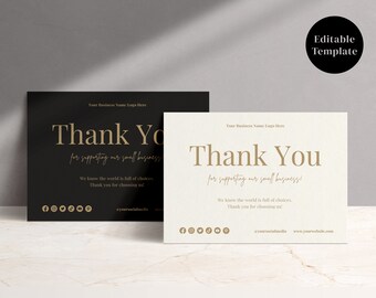 Plantilla de tarjeta de agradecimiento de oro negro, tarjeta de agradecimiento editable, tarjeta de agradecimiento empresarial, descarga instantánea, plantilla Canva