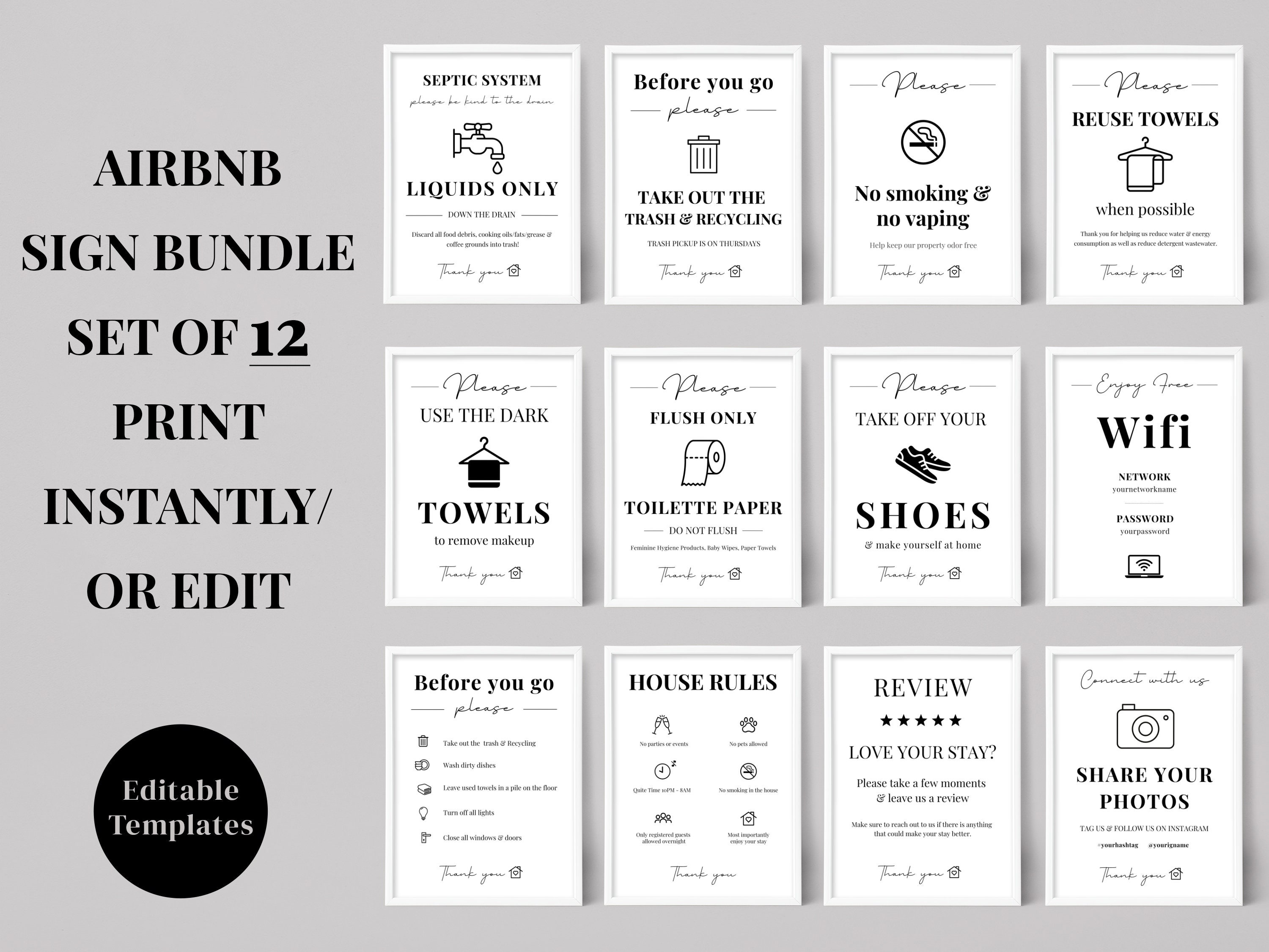Airbnb Printable Modern Template Bundle, Short Term Rental Host ...