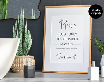 Modern Please Flush Only Toilet Paper Airbnb Bathroom Sign, Vacation Rental Printable Sign, Septic System, Editable Canva Template
