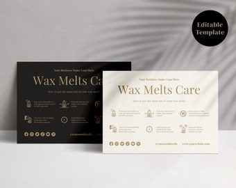 Wax Melts Care Card Template with Icons (Canva Editable, Instant Download)