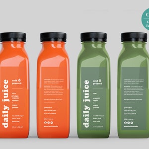 Editable Juice Label Template, Smoothie Label, Printable Custom Label, 12 oz, 16oz Bottles Product Label, Canva Template
