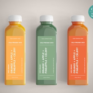 Modern Printable Juice Label Template, Smoothie Label, Editable Custom Label, Fruit Icons, 12 oz, 16oz Bottles Product Label, Canva Template
