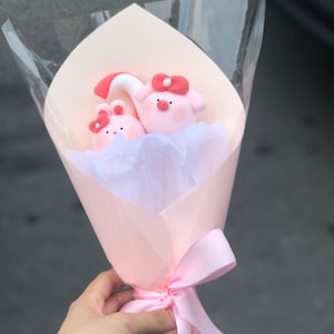 Handmade Air Dry Clay Cute Bouquet, Cute Air Clay Gift | Valentine Gift, Graduation Gift, Anniversary Gift, Handmade Couple Gift | Pink Pig