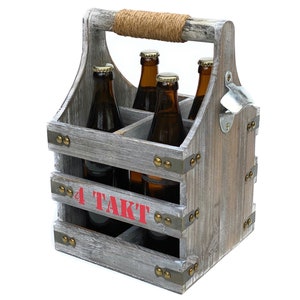 DanDiBo beer carrier with bottle opener bottle carrier 4-stroke 96034 wooden bottle basket for 4 beer