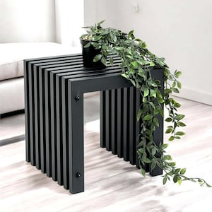 DanDiBo Slatted Stool Stool Metal Black Square BASE Solid 32 cm Modern Side Table Slats