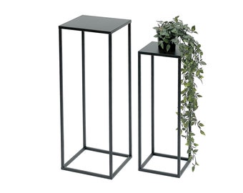 DanDiBo 96315 Lot de 2 tabourets à fleurs carrés en métal noir avec support à fleurs, table d'appoint, colonne de fleurs, support moderne pour plantes