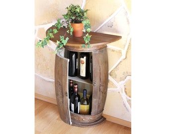 Table murale tonneau à vin 0373-R armoire marron casier à vin tonneau 73 cm table d'appoint