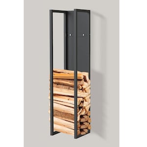 DanDiBo Firewood Rack Indoor Metal Black Firewood Stand 100 cm with Back Panel Hanging on the Wall 96357 Wood Basket Firewood Holder