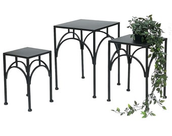 DanDiBo 96449 Lot de 3 supports à fleurs carrés en métal noir avec tabouret à fleurs, colonne de fleurs moderne