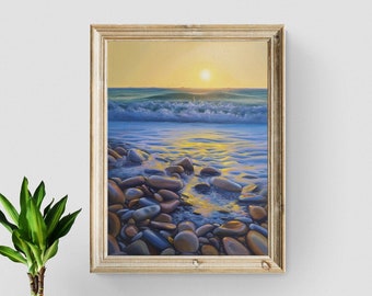 Beach painting, Seascape print, Ocean beach art, Beach house decor, Coastal landscape, Sea lover art gift