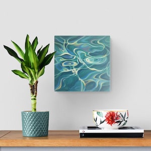 Teal abstract art, Water painting, Blue water ripples, Nautical wall art, Ocean decor