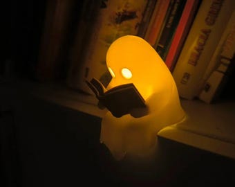 3D Printed Ghost reading a Book sits on book shelf comes with colour change tea light Gift for halloween