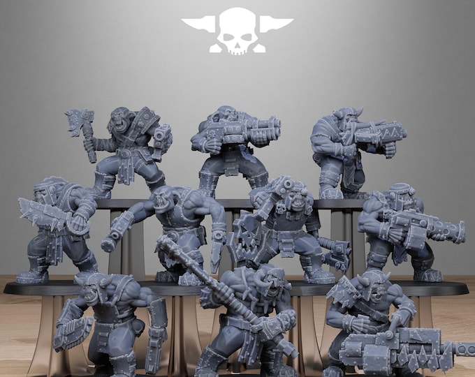 Featured listing image: Station Forge Orkaz Bros Infantry Orkaz Bros Infantry 3d printed proxie Wargames 28mm 32mm Gift for Him/Her Tabletop 25mm/28mm/32mm