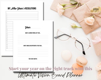 Simple Auflösung Vision Board und Planer, Zielplanung, Affirmationen, Gewohnheiten, Bucket List, Produktivität, Planer Einlagen - A5 Größe PDF