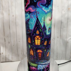 20oz Cute Colorful Spooky Mansion Glow in The Dark Tumbler with Plastic Straw