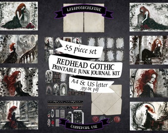 Redhead gothic junk journal printable kit: Dark academia ephemera (digital download) LMC298